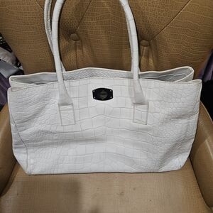 Furla White Crocodile-Embossed Satchel